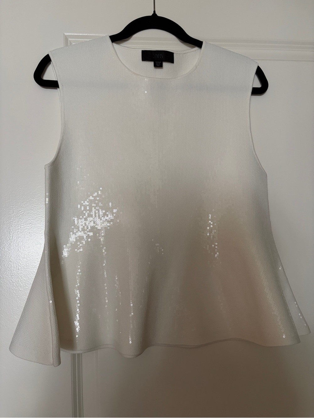 Zara Peplum White Sequin Sleeveless Top